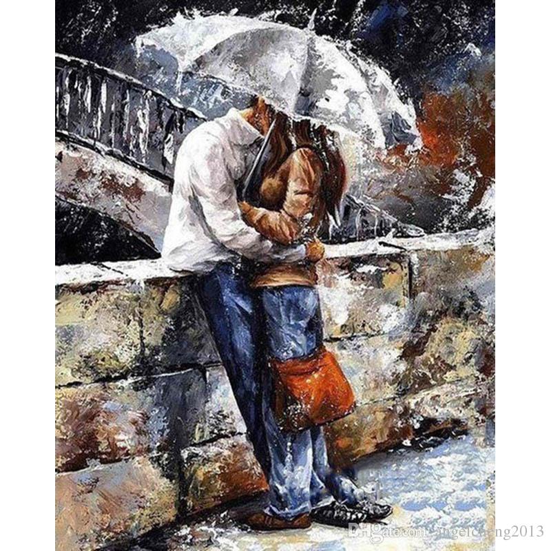 800x800 Discount Diy Oil Painting, Paint By Number Kit A Couple Kiss Under - Couple Oil Painting