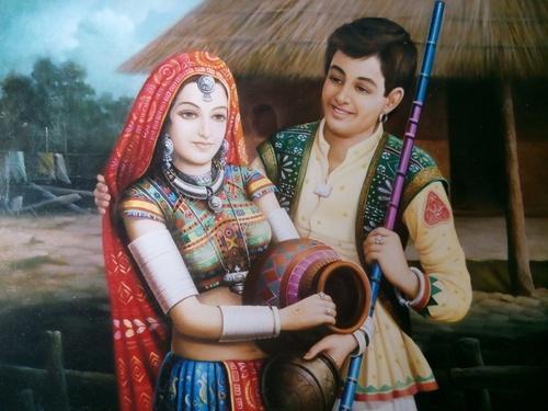 500x375 Rajasthani Couple Oil Painting - Couple Oil Painting