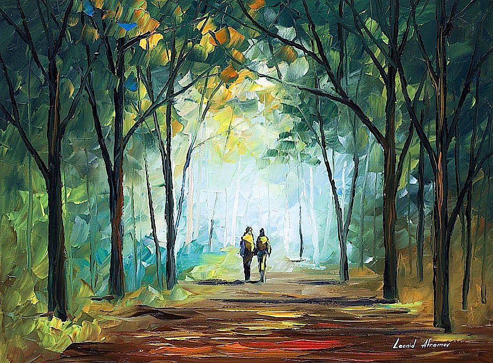 1000x737 Couple In The Fog Palette Knife Oil Painting On Canvas By Leonid - Couple Oil Painting