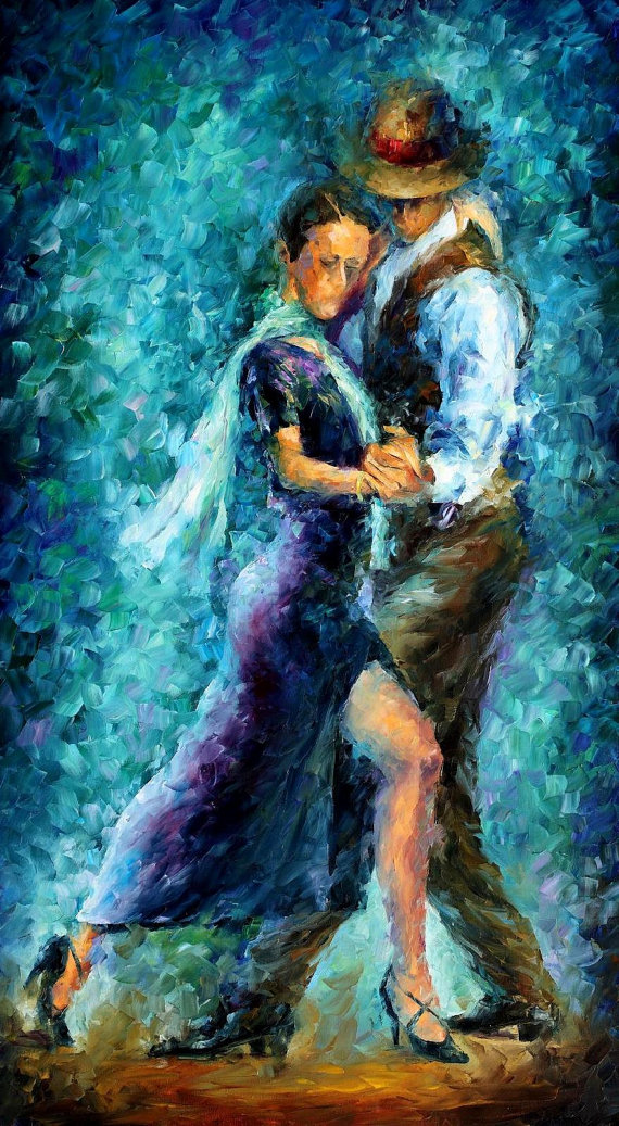 570x1037 Dancing Couple Oil Painting On Canvas By Leonid Afremov Blue - Couple Oil Painting