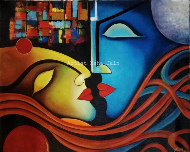 770x616 Saatchi Art Lovedeep Feeling Romantic Couple Painting By Neha Jain - Couple Painting