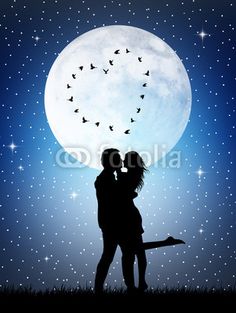236x313 Lovers In The Moonlight Moonmagic Moonlight - Couple Silhouette Painting