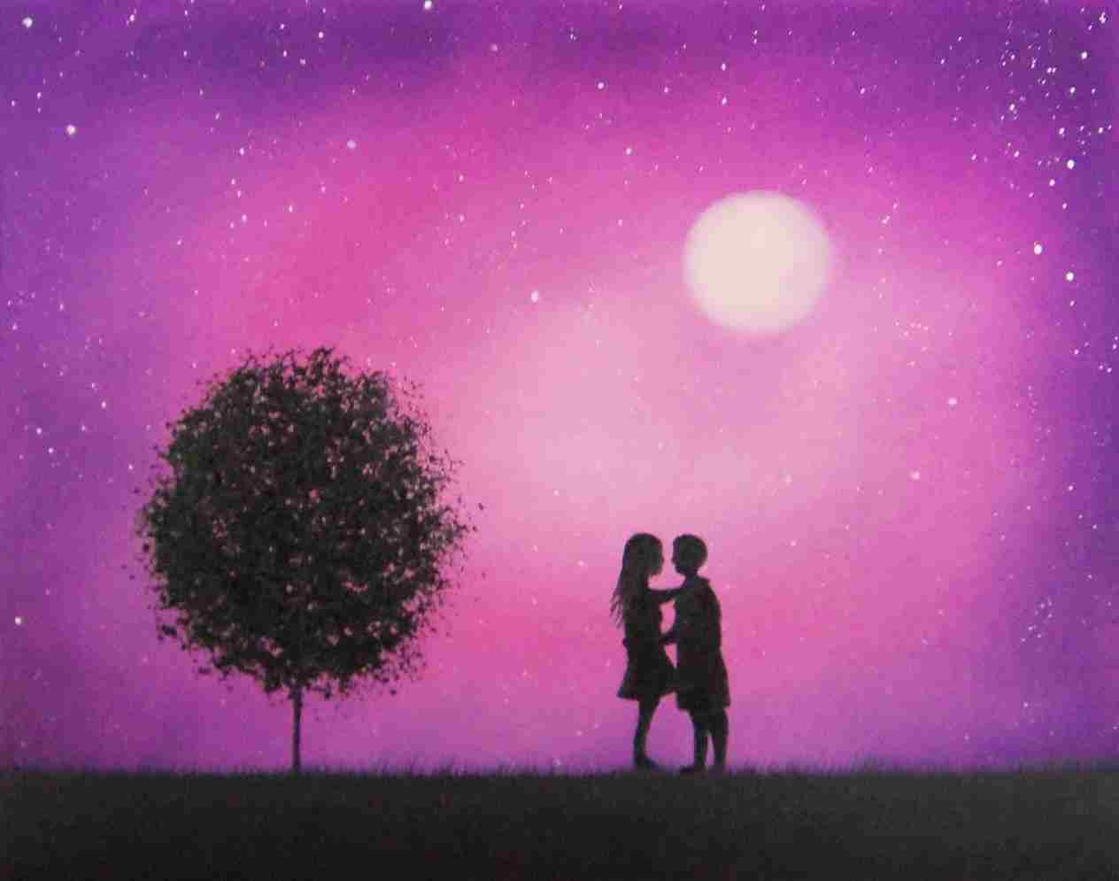 1264x995 Rain Paintingcouple Kissing The Rhca Sale Couple - Couple Silhouette Painting