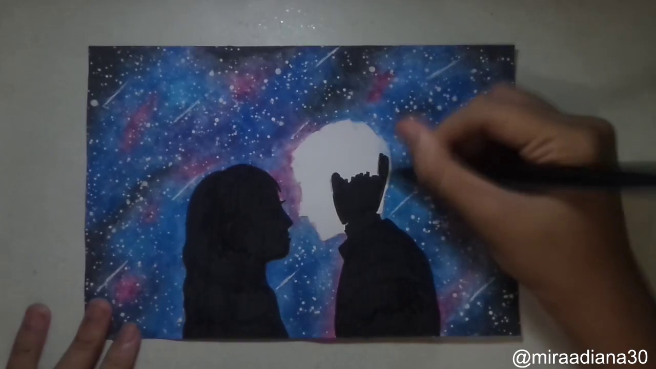 1280x720 Speed Painting Couple Silhouette In Galaxy Watercolor Painting - Couple Silhouette Painting