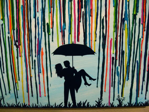 570x428 Custom Handmade Wedding Gift, Couple Under Umbrella Painting, - Couple Under Umbrella Painting