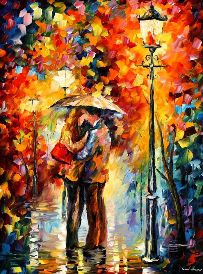 698x941 Leonid Afremov, Oil On Canvas, Palette Knife, Buy Original - Couple Under Umbrella Painting