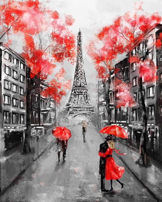 560x700 Oil Painting, Paris. European City Landscape. France, Wallpaper - Couple Under Umbrella Painting