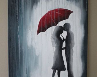 340x270 Couple Under Red Umbrella In The Rain Rain Rain - Couple Under Umbrella Painting