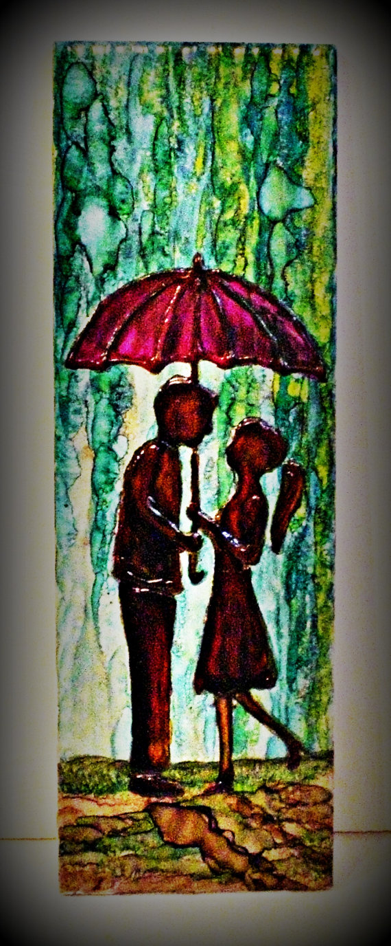 570x1376 Decorative Tile Decor Couple Kissing Under Umbrella Couple - Couple Under Umbrella Painting