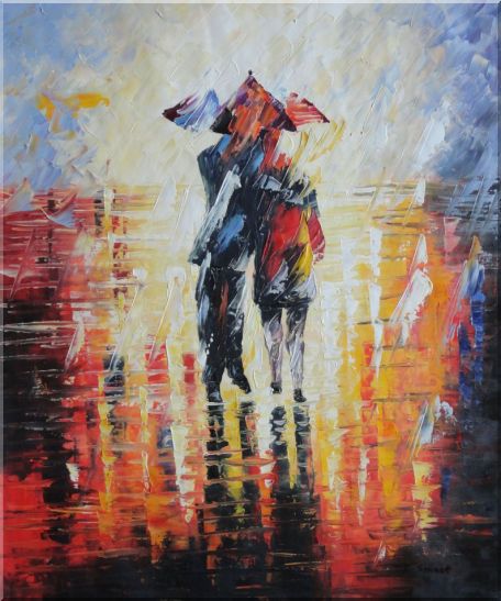 456x547 Couple Walking Under Umbrella In Rain Oil Painting Portraits - Couple Under Umbrella Painting
