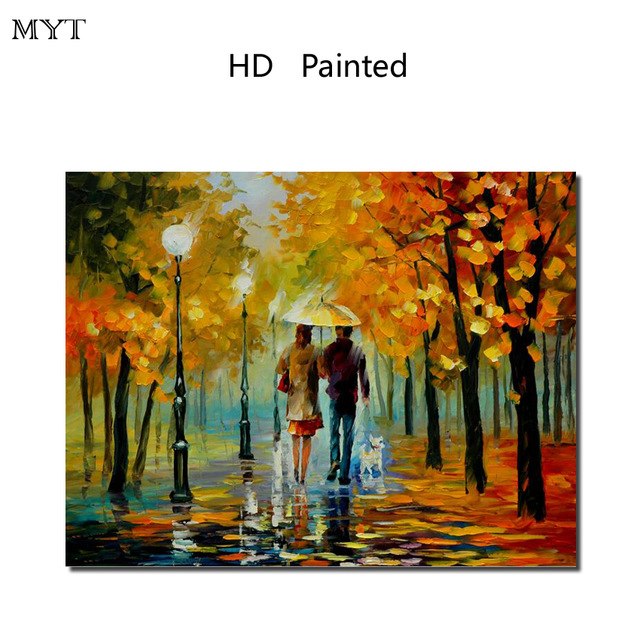 640x640 Hot Sale Modern Hd Painted Wholesale Image Couple Walking In Rainy - Couple Walking In Rain Painting