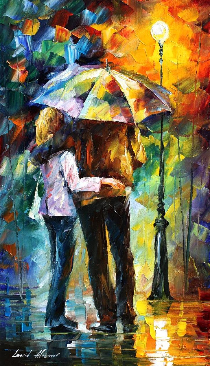 726x1264 Leonid Afremov, Oil On Canvas, Palette Knife, Buy Original - Couple Walking In Rain Painting