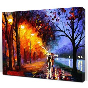 310x310 No Framed Pictures Painting Hand Painted Oil Painting Unique Gifts - Couple Walking In Rain Painting