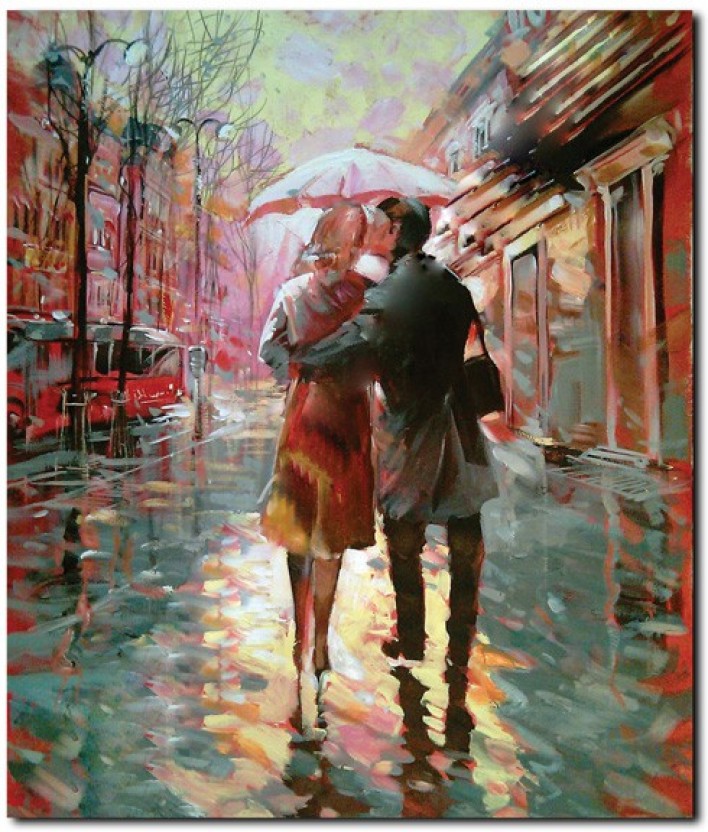 708x832 Product Page - Couple Walking In Rain Painting