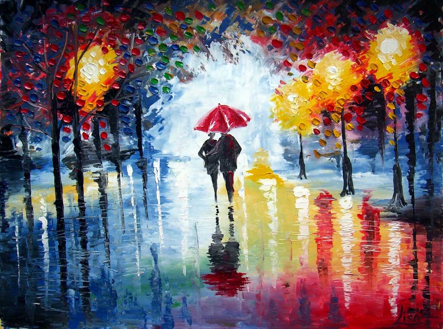 1500x1115 Rain Oil Painting - Couple Walking In Rain Painting