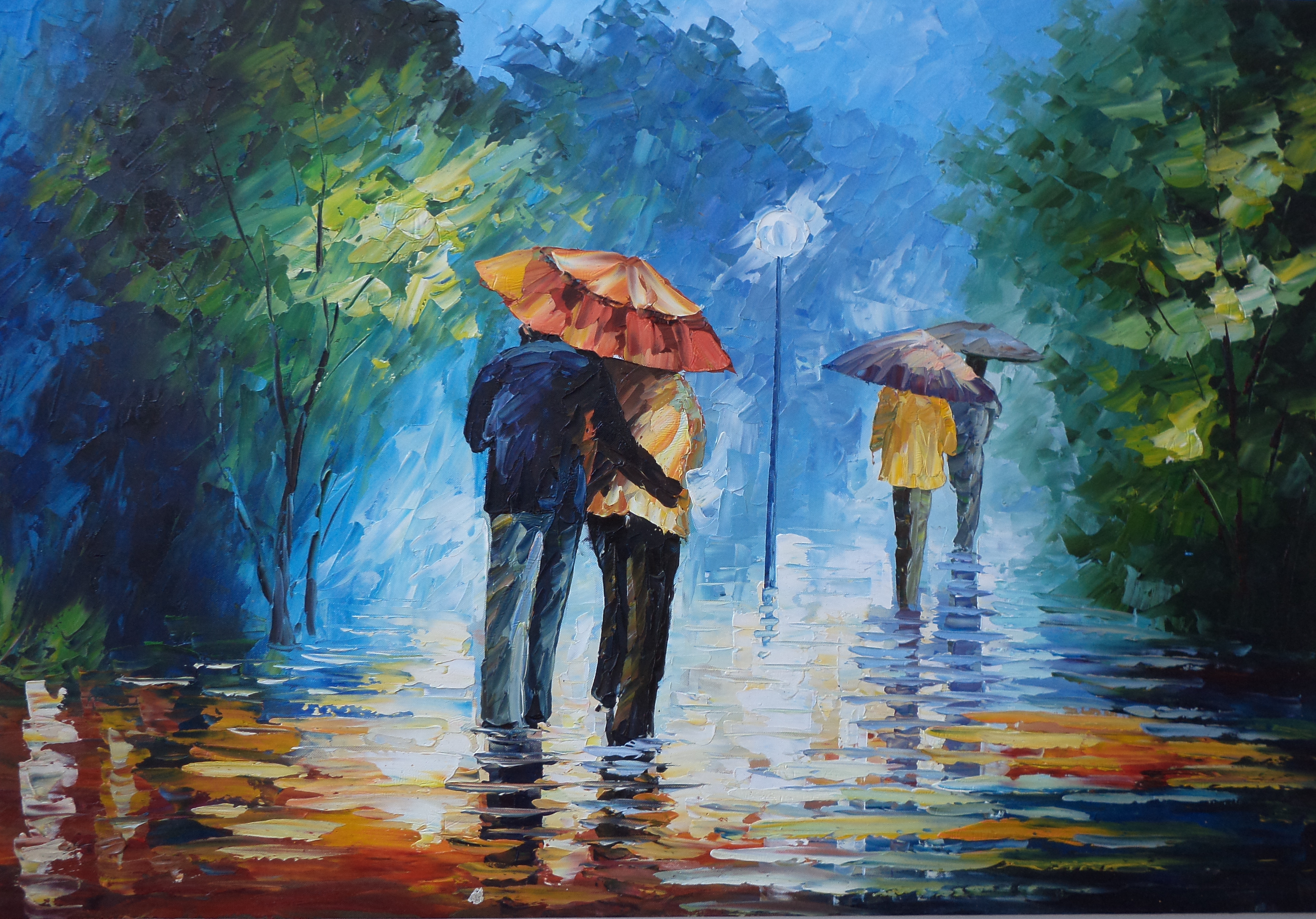 4315x3013 Artist Market Place A Walk In The Rain - Couple Walking In Ra...