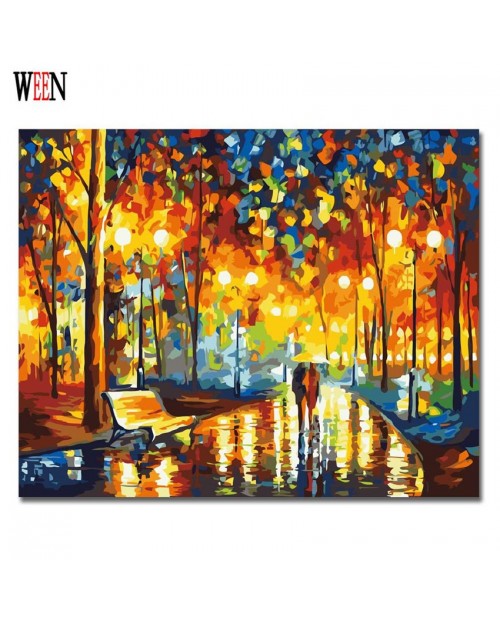 500x620 Couple Walking Painting By Numbers Diy Hand Painted In The Rain - Couple Walking In The Rain Painting