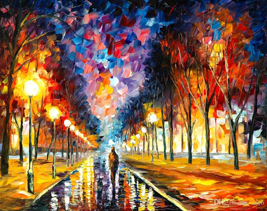 900x714 No Frame Canvas Print Russian Federation Oil Painting Street Lamp - Couple Walking In The Rain Painting