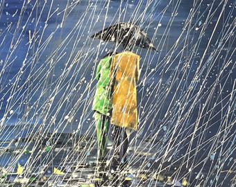 340x270 Rainy Days Painting Seattle Rain Couples Painting Walking - Couple Walking In The Rain Painting