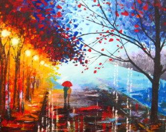 340x270 Abstract Acrylic Painting A Couple Walking In The Night Rain - Couple Walking In The Rain Painting