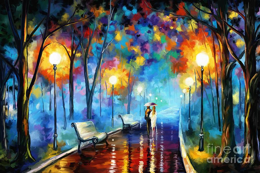 900x600 Walking In The Rain Paintings Fine Art America - Couple Walking In The Rain Painting