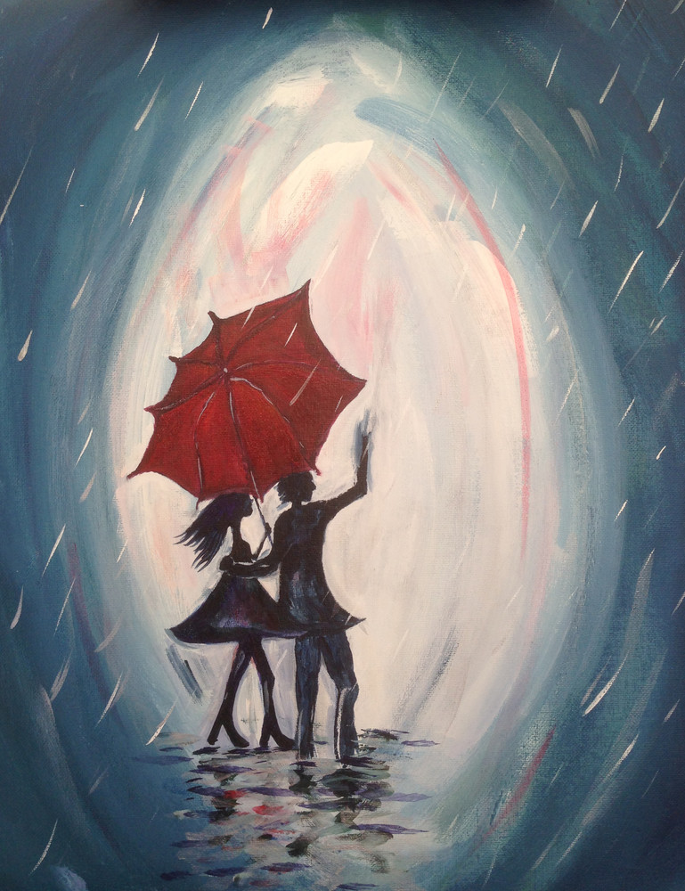 769x1000 Walking In The Rain, Paris, Lovers, Red Umbrella, Couple In Rain - Couple Walking In The Rain Painting
