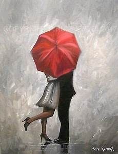 230x300 Pete Rumney Art Original Canvas Painting Couple Red Umbrella Rain - Couple With Red Umbrella Painting