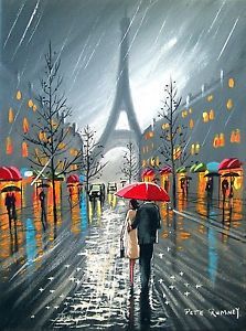 223x300 Pete Rumney Fine Art Paris Downpour Red Umbrella Eiffel Tower - Couple With Red Umbrella Painting