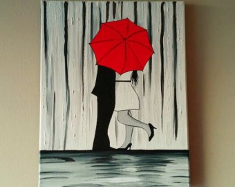 340x270 Red Umbrella Art Acrylic Painting On Canvas Love Couple - Couple With Red Umbrella Painting