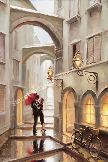 366x550 Steve Henderson - Couple With Red Umbrella Painting