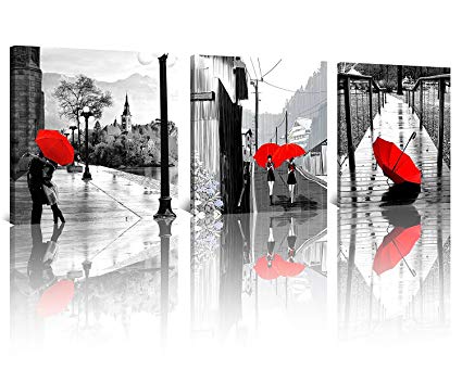 425x340 Nan Wind 3 Pcs Modern Giclee Canvas Prints Black - Couple With Red Umbrella Painting