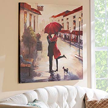 355x355 Red Umbrella Couple Canvas Art Wall Decor Paintings - Couple With Red Umbrella Painting