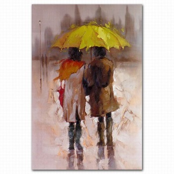 350x350 Handmade Artist Impressionist Figure Romantic Couple Under - Couple With Umbrella Painting
