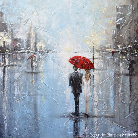 480x479 Original - Couple With Umbrella Painting