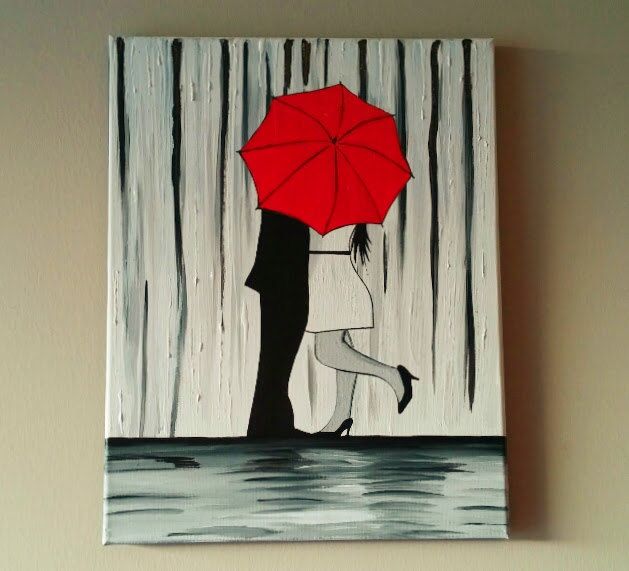 629x571 Couple In Rain Painting,couple Kissing In The Rain Wall Art - Couple With Umbrella Painting