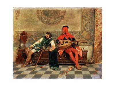 400x300 Drunk Warrior And Court Jester, Italian Painting Of 19th Century - Court Jester Painting