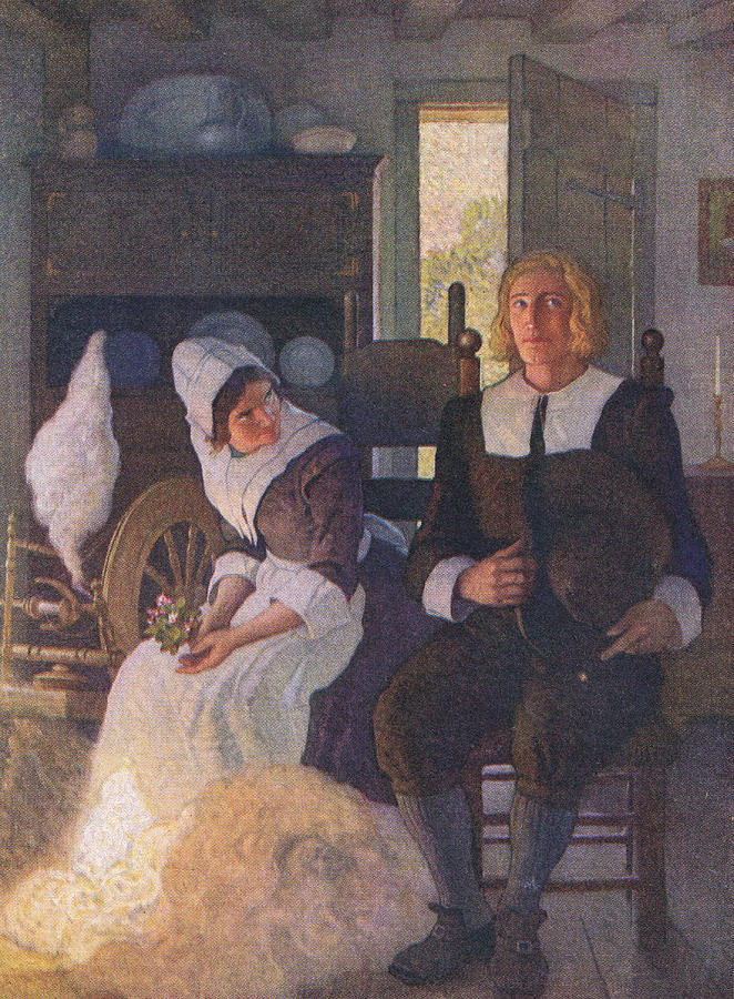 662x900 Scene From The Courtship Of Miles Standish Painting By Newell - Courtship Painting