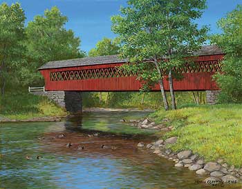 350x274 Glenburn Stream Covered Bridge Original Acrylic Painting Wild Wings - Covered Bridge Painting