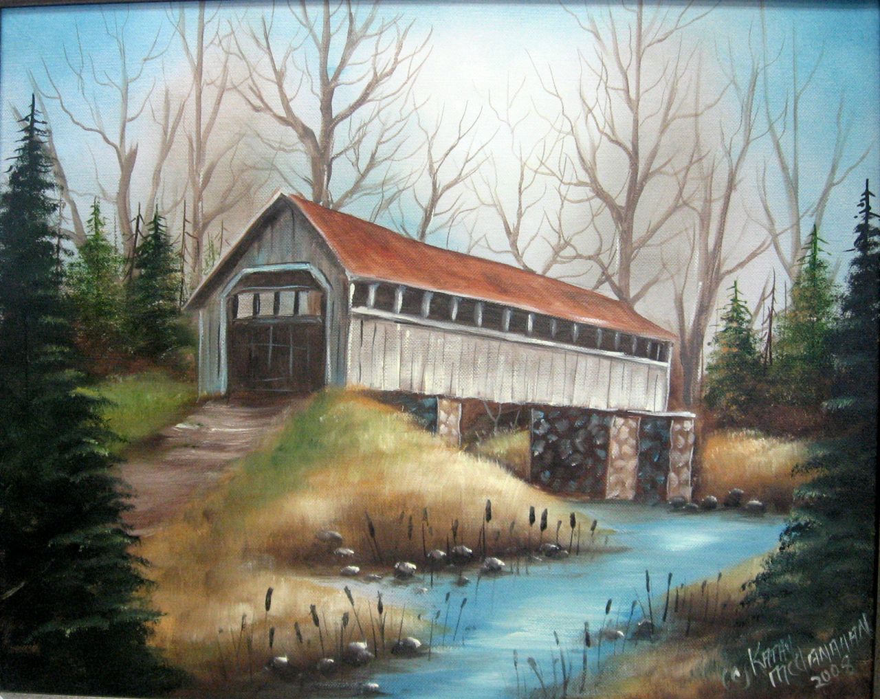 1280x1017 I'D Like To Have My Party Near A Little Bridge Because - Covered Bridge Painting