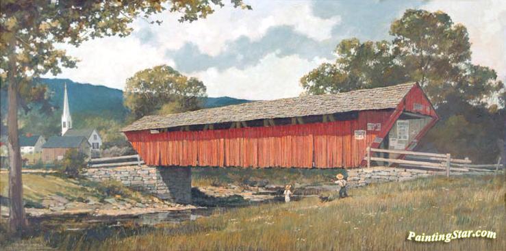 739x367 Old Covered Bridge Artwork By Eric Sloane Oil Painting Amp Art - Covered Bridge Painting