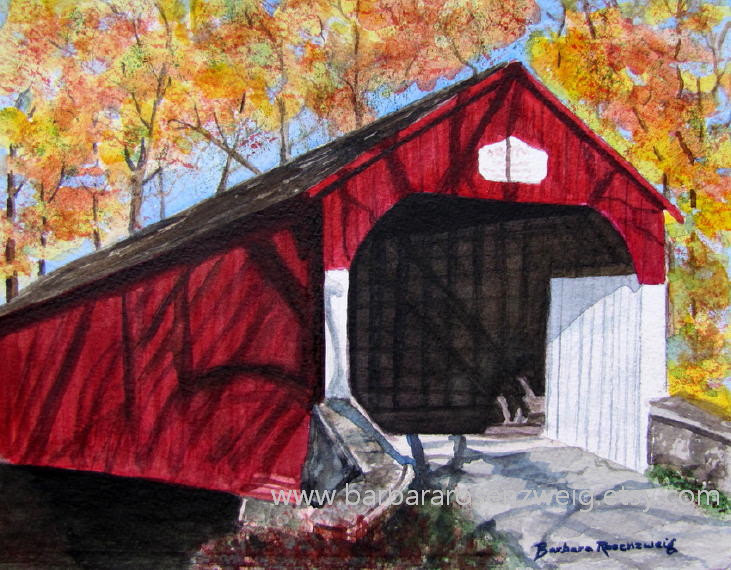 731x570 Red Covered Bridge Painting Covered Bridge Art Print - Covered Bridge Painting