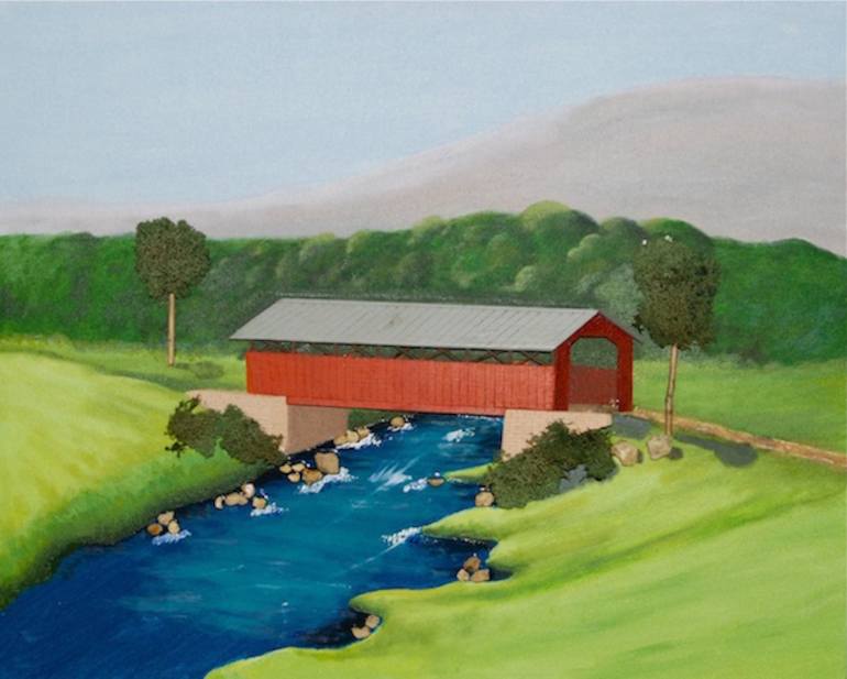 770x617 Saatchi Art Vermont Covered Bridge Painting By Ted Hess - Covered Bridge Painting