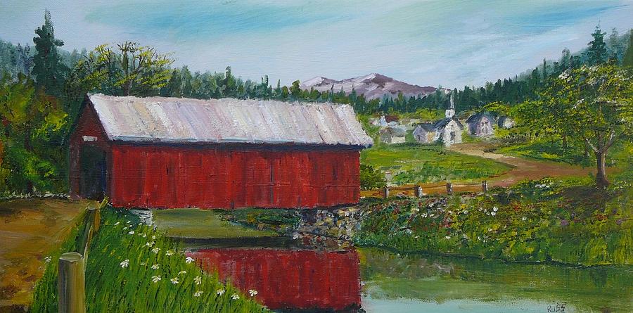 900x445 Vermont Covered Bridge Painting By Russ Harriger - Covered Bridge Painting