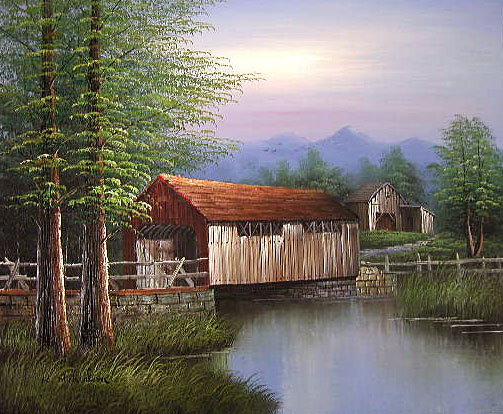 503x414 Yessy Gt A Art Gt Original Oil Paintings Gt Summer Covered Bridge - Covered Bridge Painting