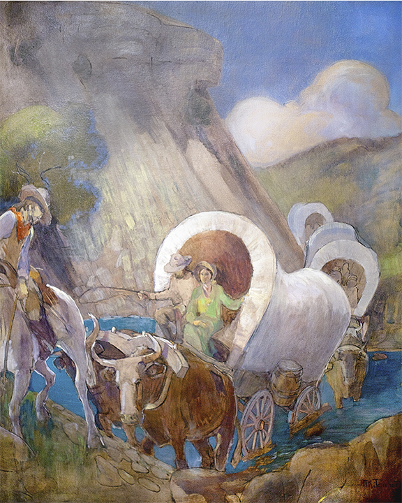 576x720 Covered Wagon Pioneers - Covered Wagon Painting