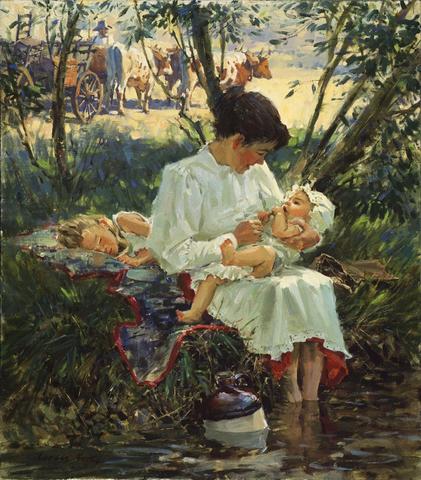 421x480 Paintings Amp Watercolors Western Art By Cowboy Artist Loren Entz - Covered Wagon Painting