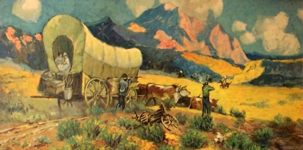 599x296 Robert Wesley Amick (1879 1969) American Gallery - Covered Wagon Painting