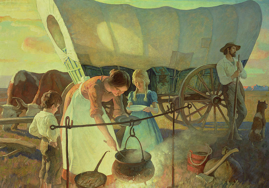 900x630 Seeking The New Home Painting By Newell Convers Wyeth - Covered Wagon Painting