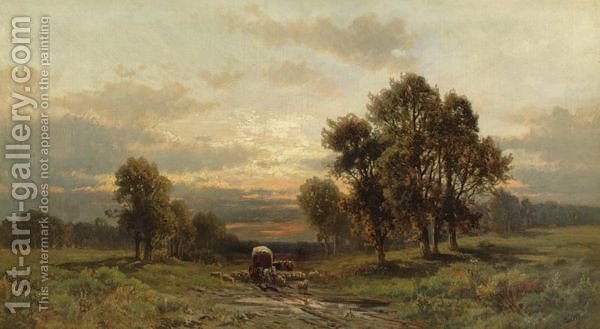 600x329 Covered Wagon And Cattle In A Landscape Carl Weber Reproduction - Covered Wagon Painting