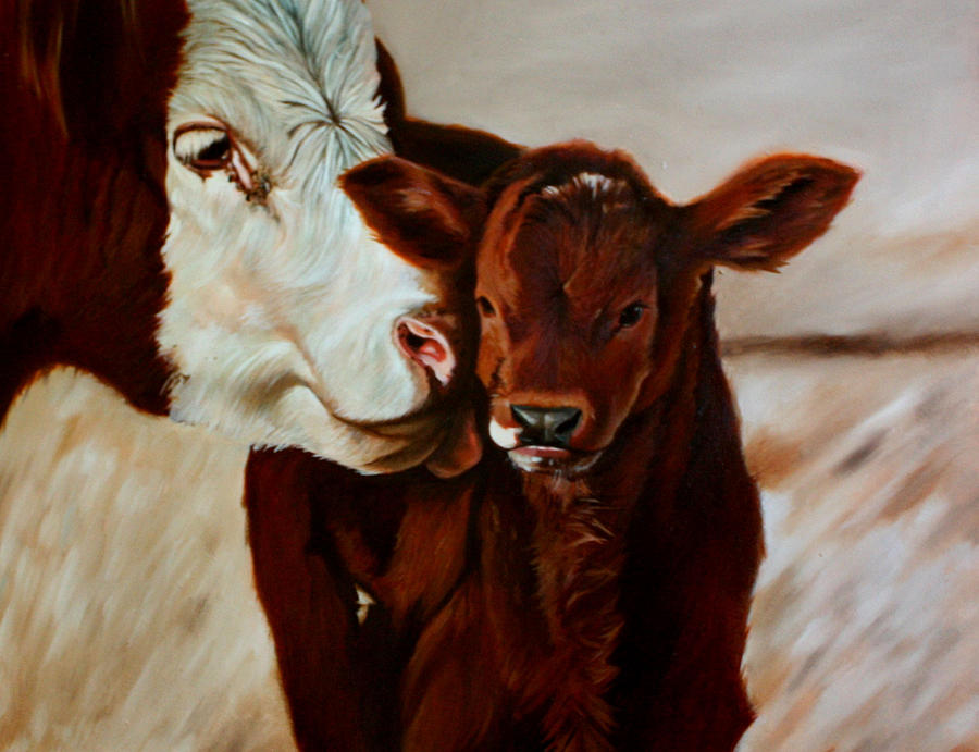 900x691 Cow And Calf Painting By Kimberly Vandenberg - Cow And Calf Painting
